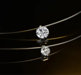 Frauen unsichtbarer silberne Halskette Anhänger mit Kristallen aus ROVSKI Transparenten Angelschnur -X1437016112