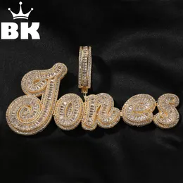 Anhänger Halsketten Der Bling King Big Custom BaguetteCZ Cursive Letters Halskette für Frauen Icy Cubic Zirconia Charm Luxus Schöner Schmuck 231201