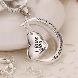 10st Crescent Heart I Love You to the Moon and Back Charm Necklace Hensms Jewelry Fashion Accessories289e