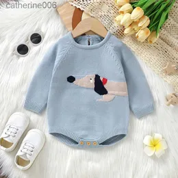 Clothing Sets Newborn Baby Bodysuit Knitted Infant Girl Boy Jumpsuit Long Sleeve Autumn Toddler Kid Clothes Cute Cartoon Dog 0-18M Romper TopsL231202