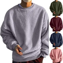 Men's Hoodies Mens Fuzzy Pullover O Neck Sweatshirt Long Sleeve Sport Solid Color Fall Outwear Fleece Sweatshirts Punk Blouse Tops