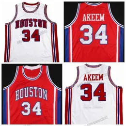 Oluwon Custom Akeem Retro College 34 Cougars Basketball Jersey All Ed White Red Size S-4XL Any Name Number Top Quality Vest Jerseys