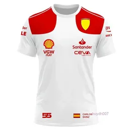 남자 티셔츠 2023/2024 새로운 F1 포뮬러 원 레이싱 팀 레드 여름 찰스 레클러 16 Carlos Sainz 55 드라이버 야외 스포츠 KT0T