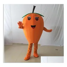 Cartoon Clothing Factory Sale Mascot Tasty Orange Loquat Costume Character Mascotte Green Leaves Brown Stipe Apparel Drop Delivery Bab OT8AJ