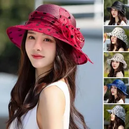 Sombreros de ala ancha Sombrero de playa elegante Plegable Suave Verano Punto Impresión Sol Transpirable Accesorios de moda