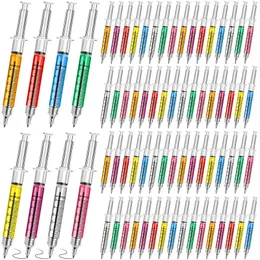 Шариковые ручки, 72 шт., новинка, шприц для жидкости, черные, синие чернила, шариковые ручки, шариковая ручка 231201