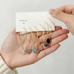 Dangle Earrings Simple Water Drop Stone Hook Natural Quartzs Labradourites Tear Eardrop Reiki Jewelry For Women Gift