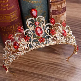 Kmvexo Red Green Crystal Wedding Crown Queen Tiara Bride Crown Headband Bridal Accessories Diadem Mariageヘアジュエリー飾りY277H