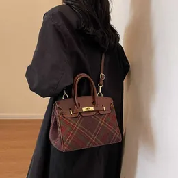 Luxury A Birkns Melad plaid woolen bag handbag large bag for women large capacity bag one shoulder crossbody bag tote bag 0Q6L