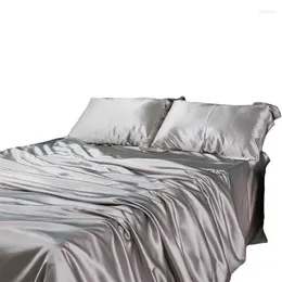 سرير تنورة صلبة ألوان ساتان حرير اصطناعي ناعم
