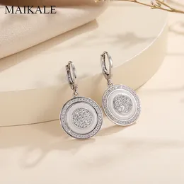 Baumeln Ohrringe MAIKALE Luxus Vier Farbe Runde Kreis Keramik Für Frauen Zirkonia CZ Drop Hochzeit Party Exquisite Schmuck