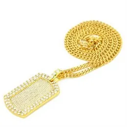 18K Sold Gold Bated Water Diamond Swing Pinging Blingbling Manchu Dog Brand Men Women Hip Hop Colar248K