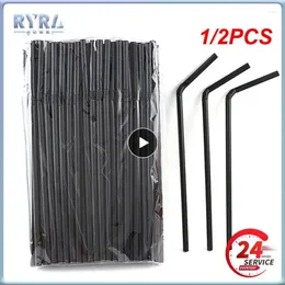 Disposable Cups Straws 1/2PCS Black Wedding Birthday Party Cocktail Plastic Straw For Drinking Dining Kitchen Bar Beverage Supplies