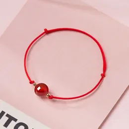 Charm Bracelets Simple Womens Handmade Onyx Red Agate Bead Thin Rope Thread String Wristband For Women Couples