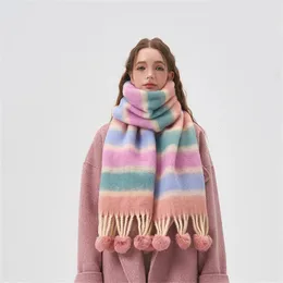 Scarves Winter Cashmere Scarf Women's Thicken Warm Hairball Tassel Shawls Wraps Rainbow Hairy Bufand hombre Pareo Christmas Gift 231201
