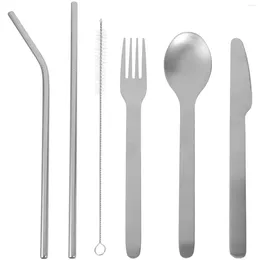 Dinnerware Sets Serving Utensils Parties Buffet Spoons Stainless Steel Fork Straw 5 Piece Suit Straws