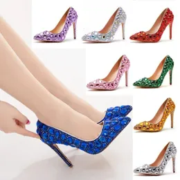 Dress Shoes Woman Pumps Brand Design Lady Pointed Toe Rhinestone Slip-On PU 11CM Thin Heels Lady Party Stage Performance Women Shoe Colorful 231201