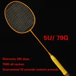 Racchette da badminton 32LBS 5U Racchetta da badminton Professione Super leggera Tipo offensivo Badminton Trainning Comption T800 Fibra di carbonio completa 231201