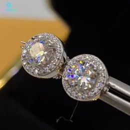 スタッドVinregem Hip Hop Rock 925 Sterling Silver VVS Round Cut D Color Real Moissanite Diamonds Studs Earring
