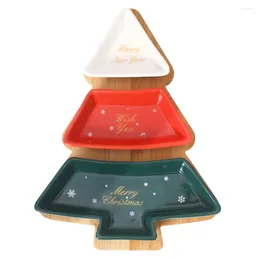 Set di stoviglie Forma di albero di Natale Piatti di frutta Dessert Noci Piatto di snack Piatto di caramelle Vassoi da portata con base in bambù Supporto per la tavola Anno