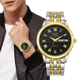 손목 시계 Uthai Men 's Watch 이중 캘린더 라이트 럭셔리 패션 쿼츠 시계 비즈니스 스테인리스 스틸 큰 다이얼 방수 남성 시계