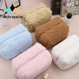 화장품 가방 케이스 Mirosie Terry Cloth 작은 메이크업 가방 플러시 화장 성 천식 격자 무늬 핸드백 귀여운 여행용 세기구 여성용 소프트 저장 파우치 231202