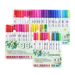 Stylos pinceaux aquarelle 12/24/36/48/80/100 pièces couleurs FineLiner dessin peinture aquarelle Art marqueurs stylos pour calligraphie double pointe pinceau stylo école 231202