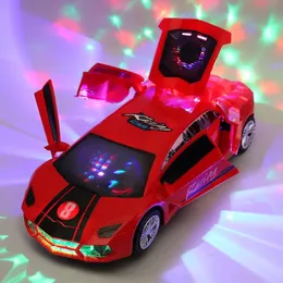 Diecast Model Dancing Deformation Rotating Universal Car Electric Stunt With Lights Automatically Open the Door Boy Children s Toys 231202