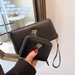 Whole factory ladies clutch bags 2 styles Joker multifunctional leather mobile phone bag personalized zipper long wallet metal255Q