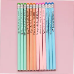 Other Event Party Supplies 20/50/100 Personalized Colored Wooden Pencils Customized School Decor Pen With Eraser Wedding Gift Favors Baby Shower Party 19CM 231202