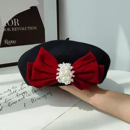 Berets 09Shi ins Chic retro wełna zimowa aksamitna bok z silnym kolorowym kontrastem dama beret cap kobiet wypoczynek malarz czapkę 231201