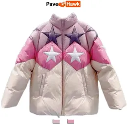 Jaquetas masculinas pato branco para baixo jaqueta mulheres cinco pontas estrela padrão bloco de cor moda solta puffer casaco inverno quente parkas retalhos 231202