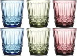 Färgade vattenglasögon vintage dricksglasögon präglade romantiska glasögon färgade glasvattenjuice drycker barer7428442