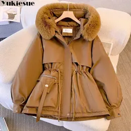 Women's Down Parka Coat 2023 Winter Jacket Y2K Fashion Style Warm Slim Casual Loose Versatile Waist Retraction Thick 231201