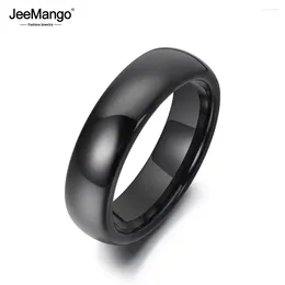 클러스터 반지 Jeemango Trendy 6mm Black Glossy Ceramics Jewelry Bohemia Office 스타일 파티 기념일 Anneaux JR19053