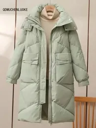 Women's Down Parkas 2023 hos kvinnor lång bomullsjacka koreansk lös kappa vinter förtjockas varmt utkläder huva 231201