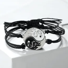 Link Bracelets 2pcs/set Dragon Tai Chi Bracelet Fashion Black White Waterproof Wax Rope String Yinyang Couple Bangles Adjustable Size