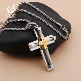 Pendant Necklaces Fongten Stainless Steel Necklace For Men Multiple Color Cable Cross Twisted Link Chain Male Neck Christian Jewelry