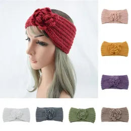 Ear Warmer Crochet Floral Headband Knitting Wool Elastic Wide Hair Band For Women Solid Color Winter Fashion Hair Accessories