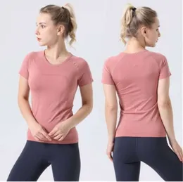 Lu-123 kvinnors yoga kort ärm Solid Color Nude Sportsformning midja tätt fitness Löst jogging sportkläder ll hög kvalitet