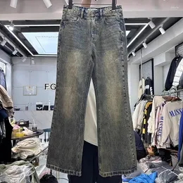 Pantaloni da uomo 2023 Autunno/Inverno High Street Retro Distressed Giallo Fango Jeans Larghi Gamba Dritta Americano Hip Hop Casual Lavato