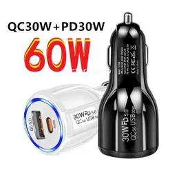Super Fast Quick Charging Dual PD USB C Car Charger 60W PD30W Auto Power Adapters For Ipad 2 3 4 Iphone 11 12 13 14 15 Samsung LG F1 With Retail Box