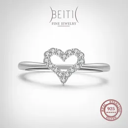 Cluster Rings Beitil 925 Sterling Silver Simple Sweet Hollow Heart Finger Ring For Women Dazzling Clear CZ Fine Romantic Wedding Jewelry