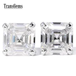 Transgems 14K أبيض الذهب Asscher Cut Moissantie Diamond Stud أقراط للنساء 4CTW 7MM ASSCHER 2CT كل MOISSANITE F COLL Y2006248H