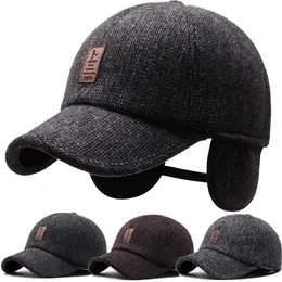 Czapki kulkowe czapki baseballowe wełniane dzianinowe okładka zimowego ucha mężczyźni zagęszczają ciepłe czapki z earflaps sportowy golf 231201