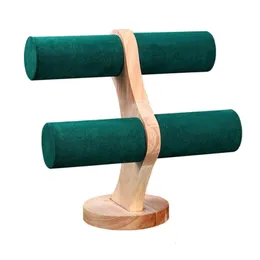 Scatole per gioielli Espositore per gioielli in legno massello a doppio strato alla moda Espositore per bracciale da donna Espositore per gioielli verde scuro nero beige 231202