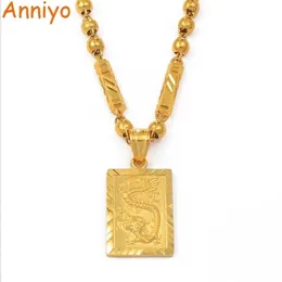 Anniyo Men's Dragon Pendant and Ball Beads Chain Necklaces Gold Color Jewelry for Father or Husband's Gift #006809P 2010260r