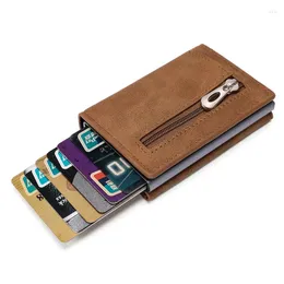 Card Holders RFID Metal Box Clip Business Men's Women's Portable Bag Multifunctional Seven Character Pull Small Wallets