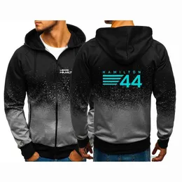 Męskie bluzy 2023/2024 NOWOŚĆ FORMULA ONE Racing Team Bluzy Lewis Hamilton Digital 44 Autumn Men swobodne Hiphop HARAJUKU Kolor Gradient Fleece Zipp 6msi