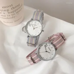 Wristwatches Fashion Stripe Women Watches Simple Number Gear Dial Design Ladies Quartz Casual Pink Nylon Strap Woman Watch Hours